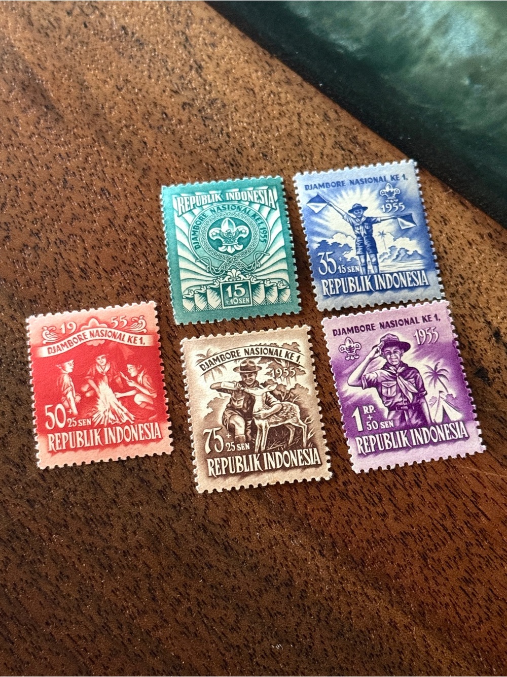 1955 - Republic of Indonesia National Jamboree, Boy Scouts Vintage Stamp Set Art